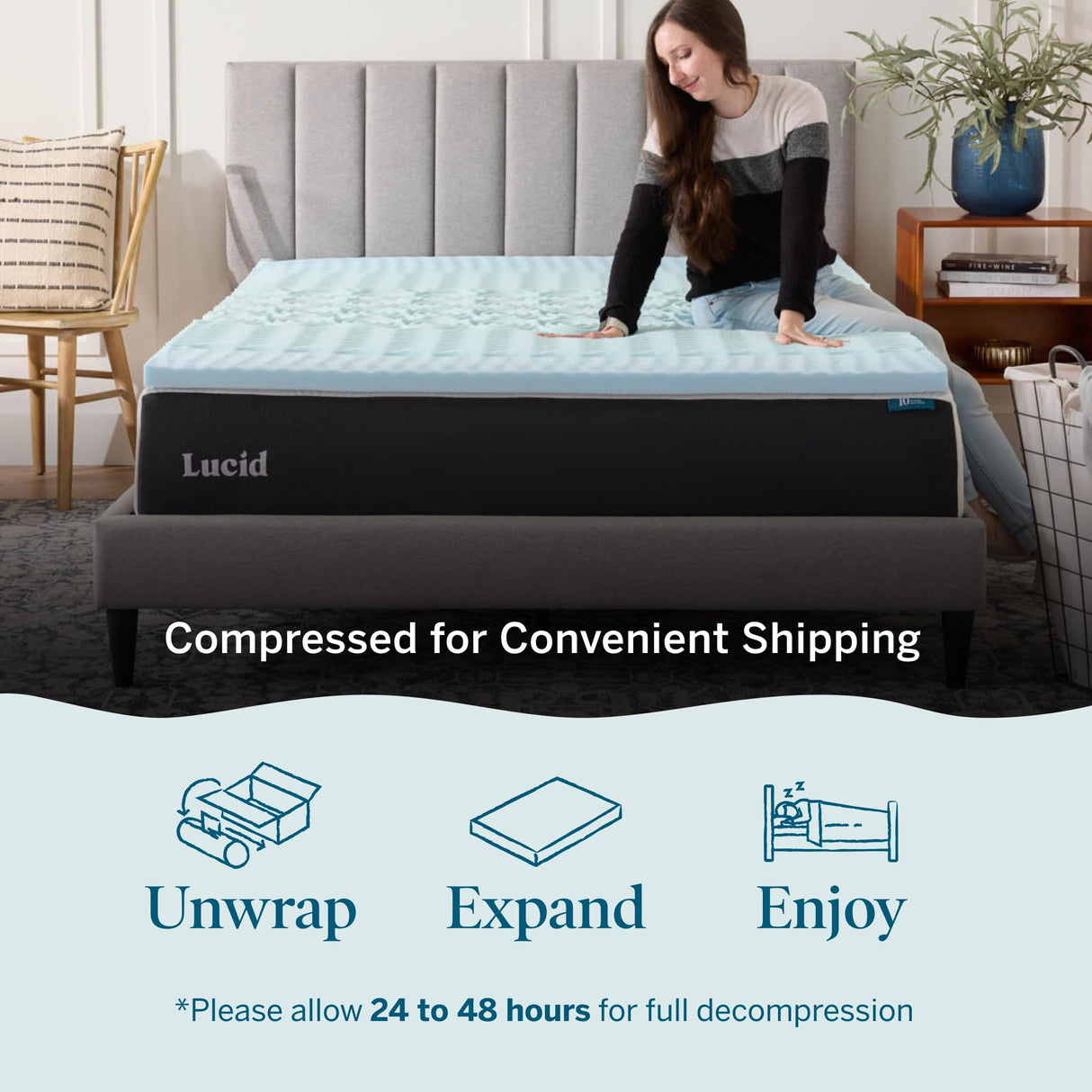 LUCID Gel Infused Memory Foam Mattress Topper – 2 Inch Mattress Topper – 5 Comfort Zones Relieve Pressure – CertiPUR-US Certified Foam - King LUCID