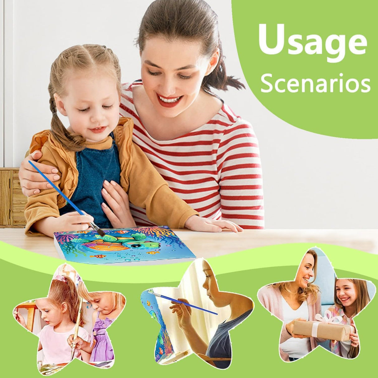 cviokrdu Turtles Paint by Numbers Kit for Kids with Frame - Wooden Easel, Sea Animals Paint by Numbers for Kids Ages 4 8 12, Easy Acrylic Oil Painting Kits for Home Wall Decoration 8x8 inch cviokrdu