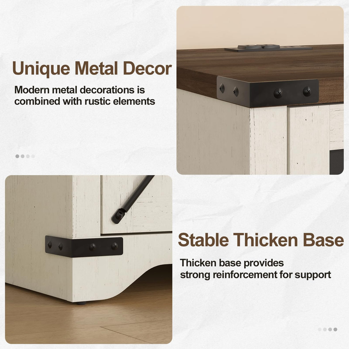 Farmhouse End Table with Charging Station, 26.4" H Side Table with Drawer and X Barn Door, Antique White Country Nightstand Bedside Table, Mid Century Modern Sofa Side Table for Living Room FiveWillowise