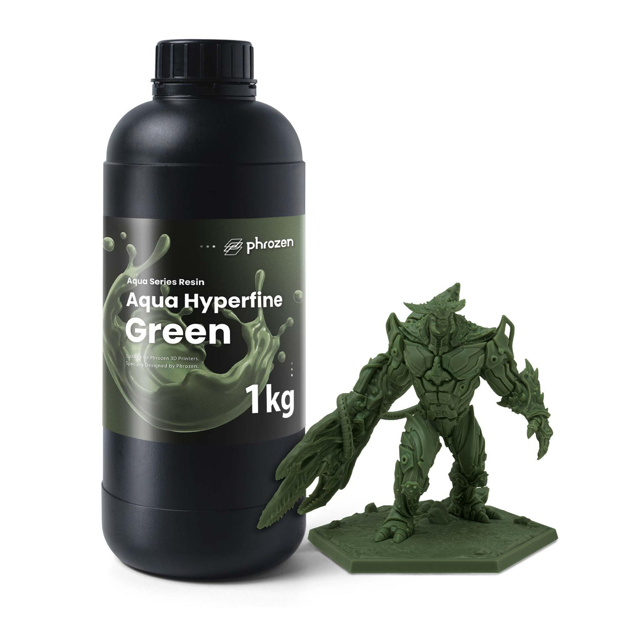 phrozen Aqua Hyperfine Photopolymer Resin for 9K, 12K or Higher Resolution 3D Printers, 405nm LCD UV-Curing 3D Printing with Low Shrinkage & Superior Precision, Smooth Surface Finish (Green, 1KG) phrozen