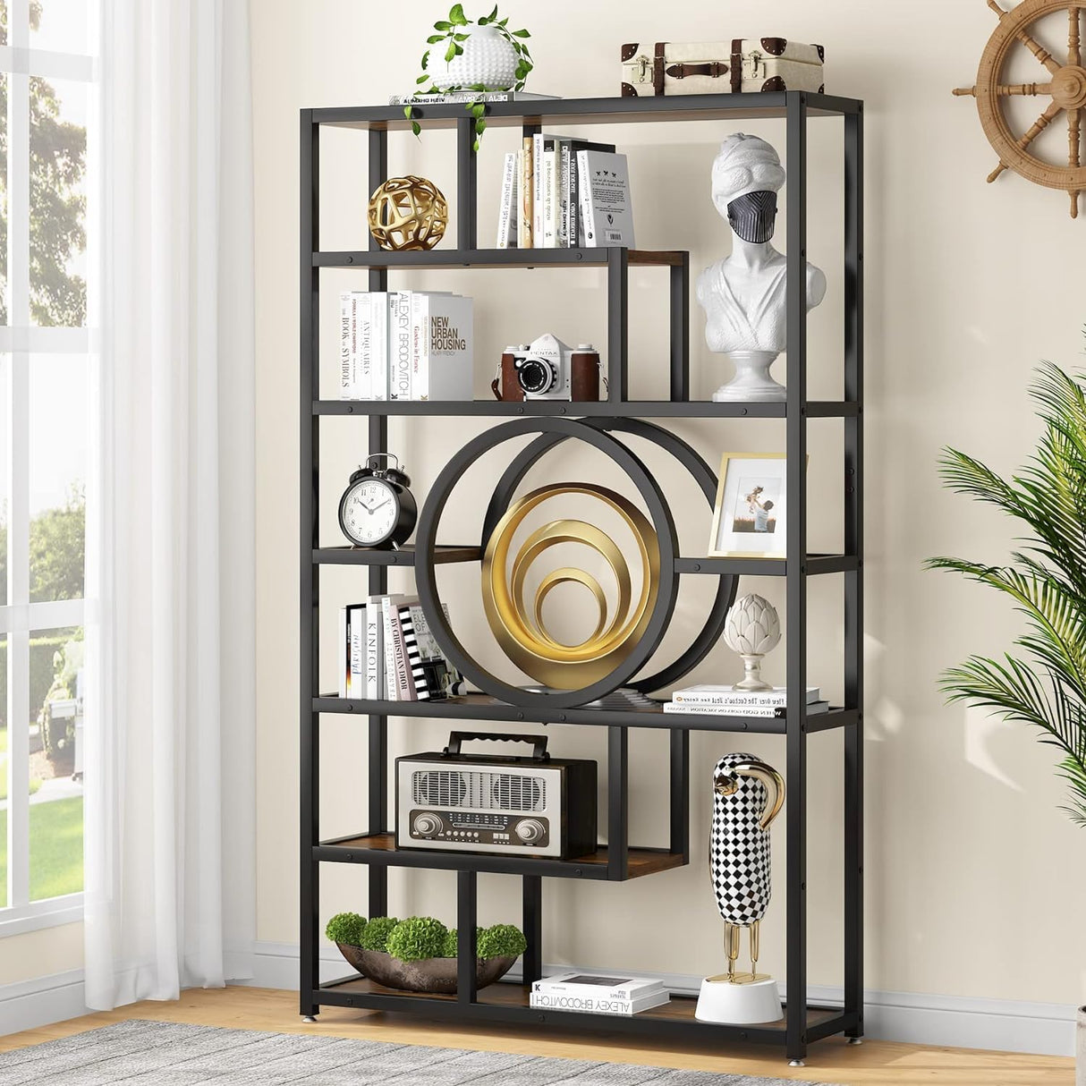 Tribesigns 72-Inch Geometric Industrial Bookshelf with 11 Open Shelving Units Tribesigns