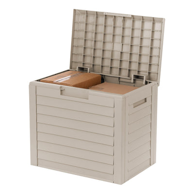 IRIS USA 35-Gallon Outdoor Deck Delivery Storage Box, Lockable & UV-Protected, Weather-Resistant Patio Storage for Cushions, Garden Tools & Packages, Waterproof Resin, Durable & Stylish Design - Beige