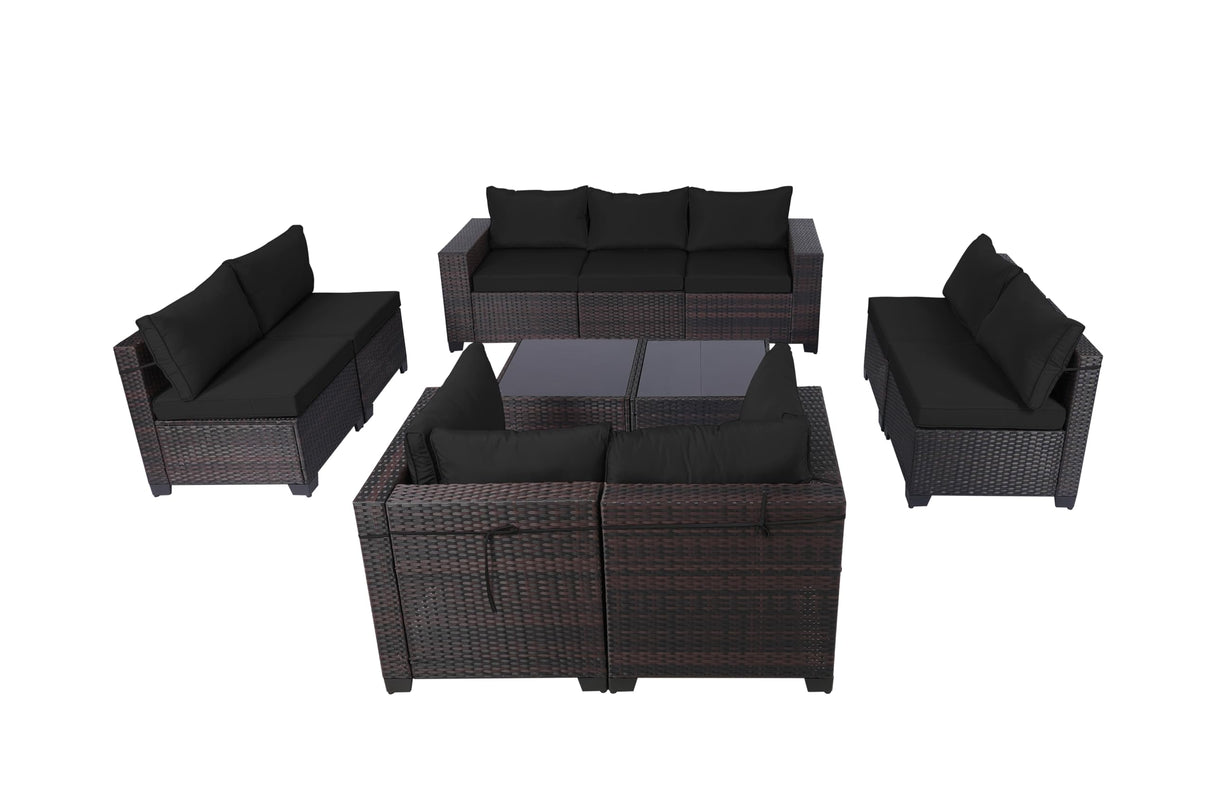 LEVELEVE 11 Pieces Outdoor Patio Furniture Sets,Rattan Conversation Sectional Set,Manual Weaving Wicker Patio Sofa,w/Table&Wide Armrest LEVELEVE