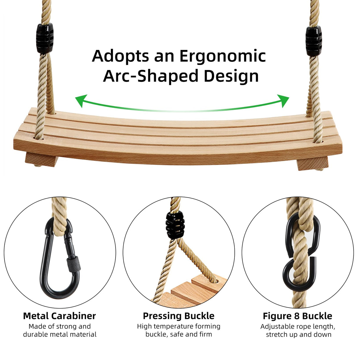 PELLOR Beech Wood Tree Swing Seat Hanging Swing Seat for Adult Kids Children Swing Chair Indoor and Outdoor Garden Play PELLOR