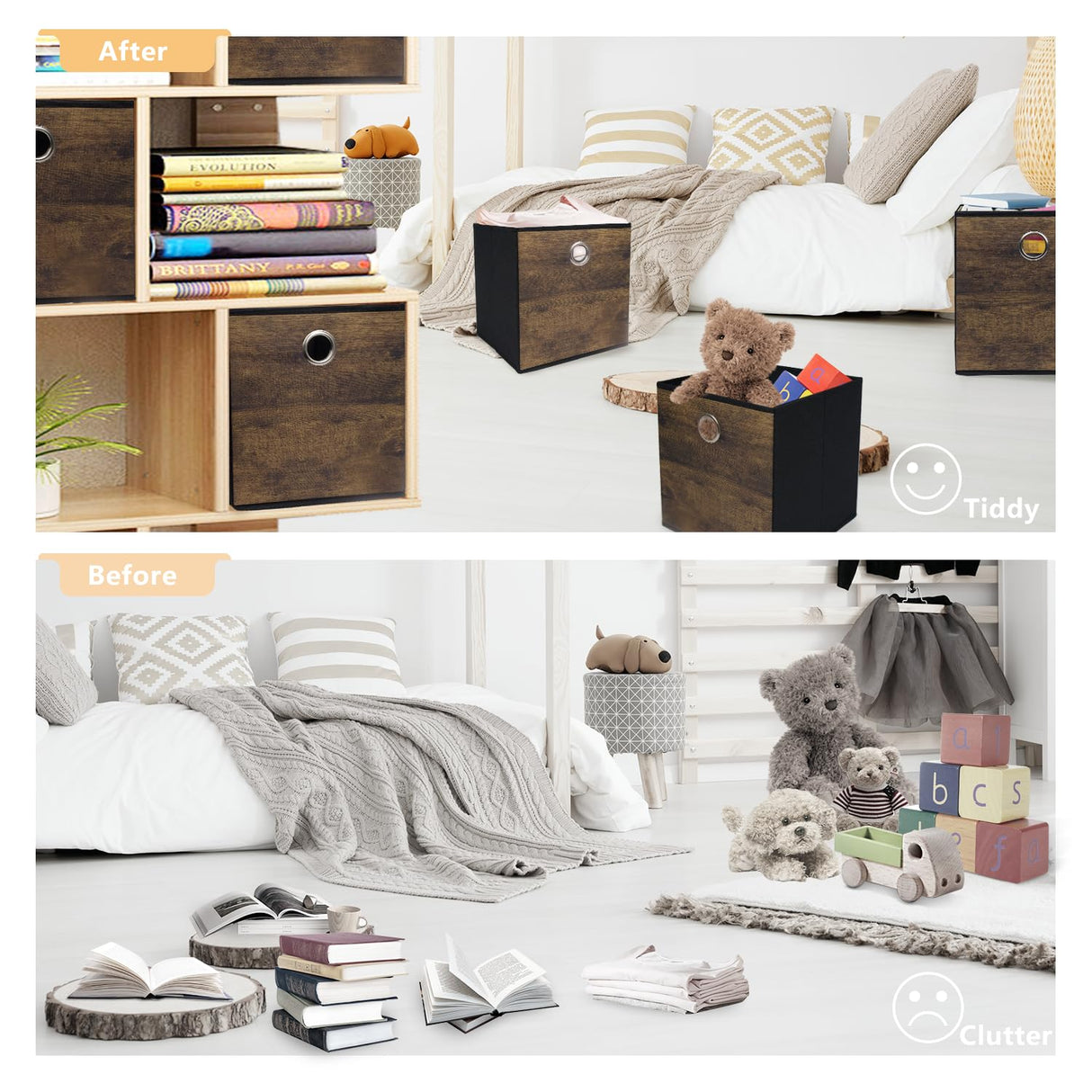 Sturdy Storage Bins with Exquisite Wood Grain Pattern,Thickened Fabric Cube Baskets,Open Container box for Organizer Shelf,Cabinet,Closet,Bookcase,Nursery,Office,Home,Storeroom,10.2x10.2x11in,Set of 3 KANCNT