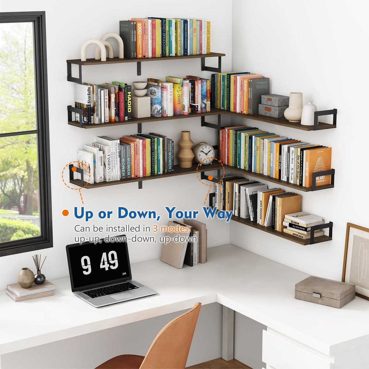 Harwaya Floating Shelves for Wall 36 Inches Long 8 Inch Deep, Large Wall Book Shelves for Bedroom, Rustic Wood Hanging Bookshelf for Living Room Office Kitchen Closet Organizers and Storage - Set of 3 Harwaya