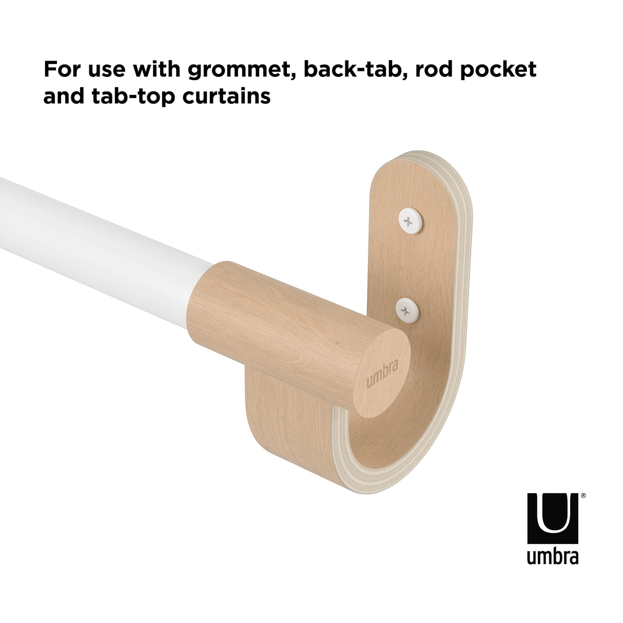 Umbra Bellwood Curtain Rod for Window Drapery, Adjustable Length, Set Includes Finials and Mounting Hardware, White/Natural Umbra