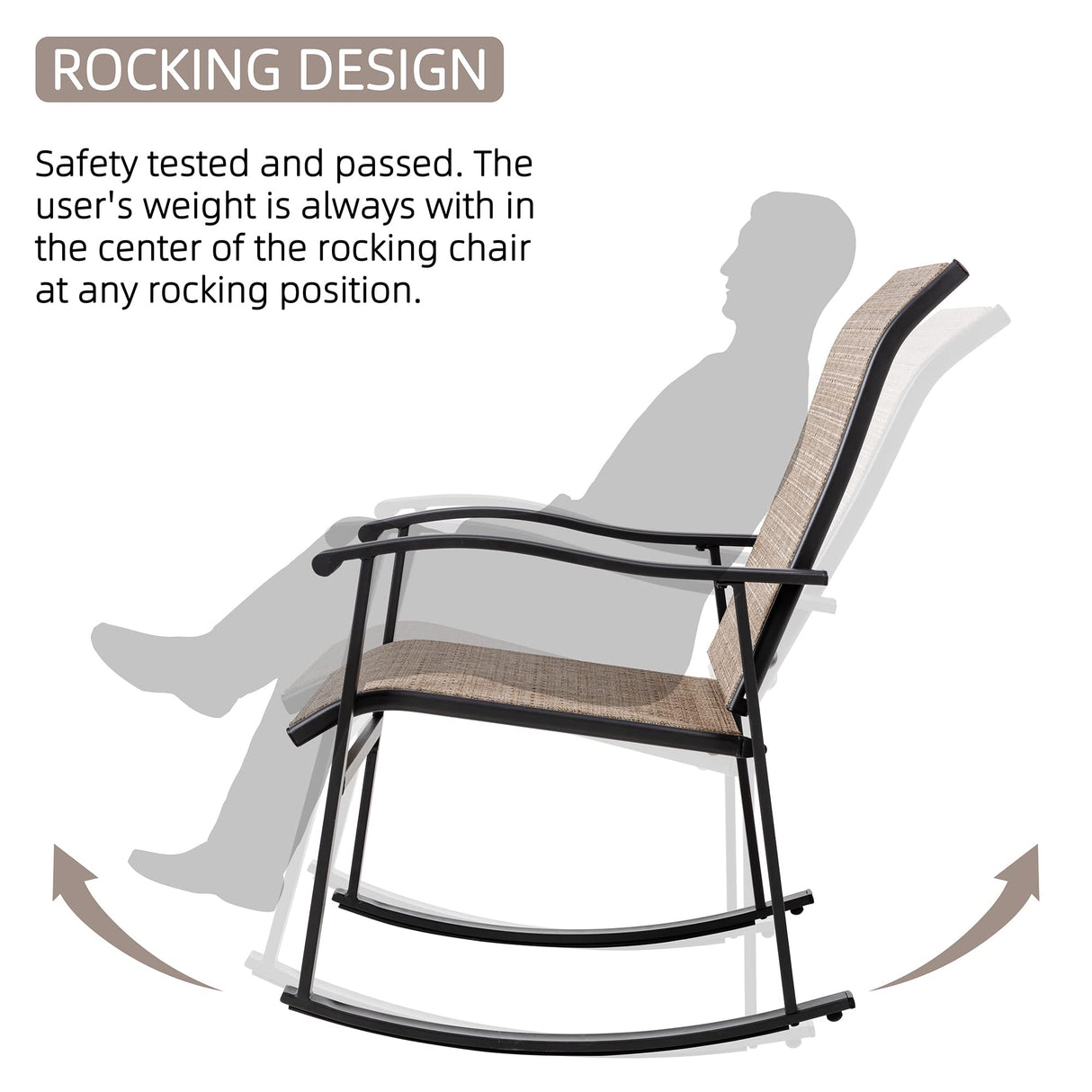 Vongrasig 3 Piece Outdoor Rocking Bistro Set, Textilene Fabric Small Patio Furniture Set, Front Porch Rocker Chairs Conversation Set with Glass Table for Lawn, Garden, Balcony, Poolside (Brown) Vongrasig