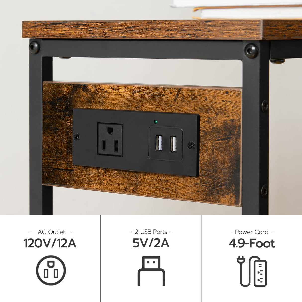HOOBRO Narrow Console Table with Power Outlets, 29.5" Small Entryway Table with Charging Station, Thin Sofa Table, Side Table, for Hallway, Bedroom, Living Room, Rustic Brown and Black BF75UXG01 HOOBRO