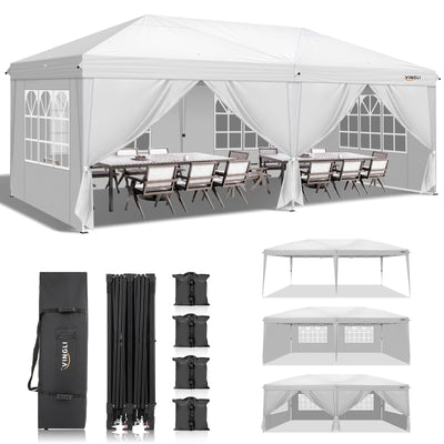 VINGLI 10x20 ft Pop Up Canopy Tent with 6 Sidewalls, Canopy 10x20 with Carry Bag, Outdoor Gazebo Canopy Tent Camping Tent, Patio Event Tent Outdoor Canopy Commercial Canopy(White)