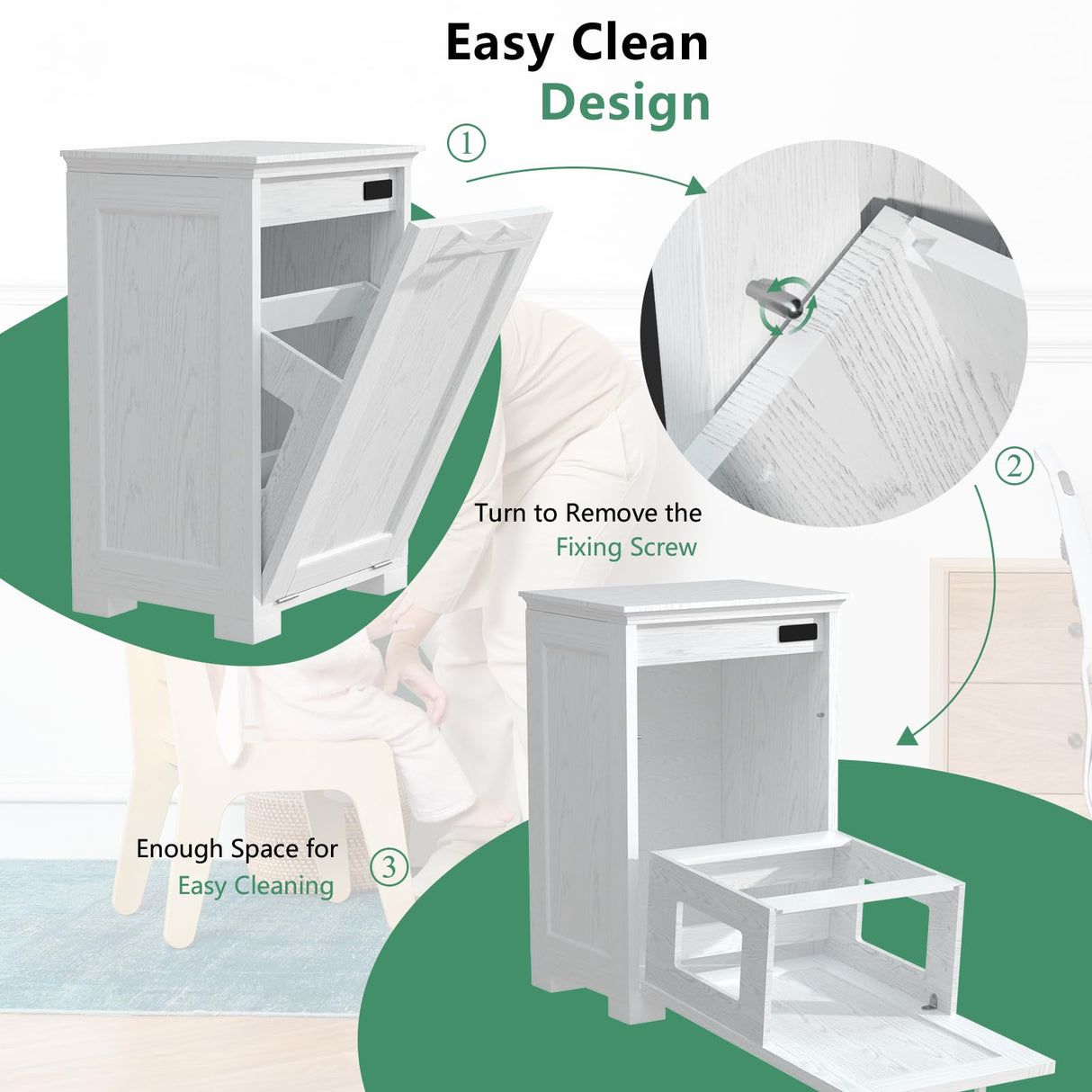 YGIPT Wooden Tilt Out Trash Cabinet, Hidden Trash Can Cabinet 10-Gallon Garbage Cabinet for Kitchen, Living Room & Bathroom White Finish YGIPT