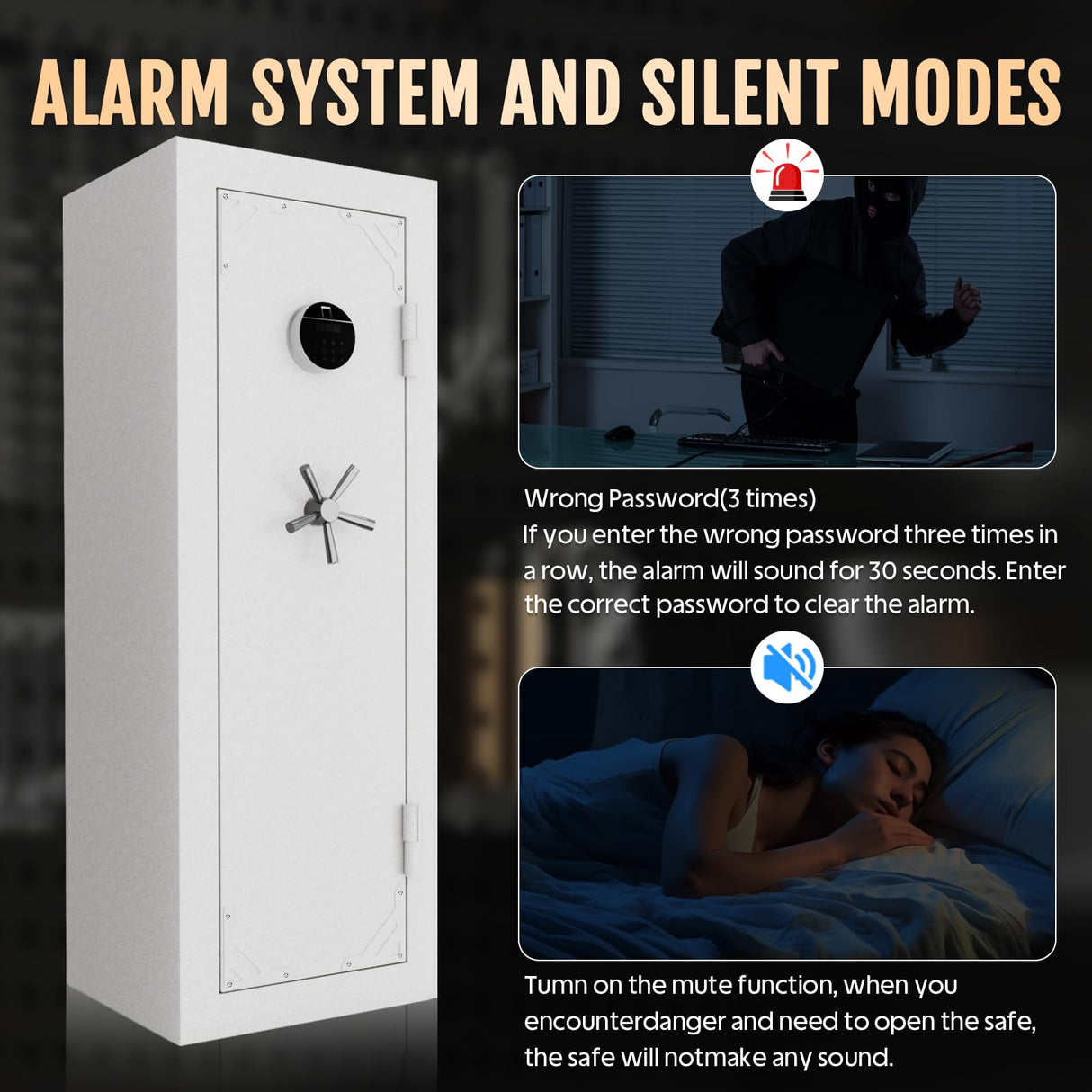 KAER Fireproof Gun Safe Biometric 20 Gun Safe for Rifles and Pistols 30 Minute Fire Protection Heavy-Duty Fingerprint Gun Cabinet for Shotguns with Digital Keypad, Large Quick Access (White) KAER