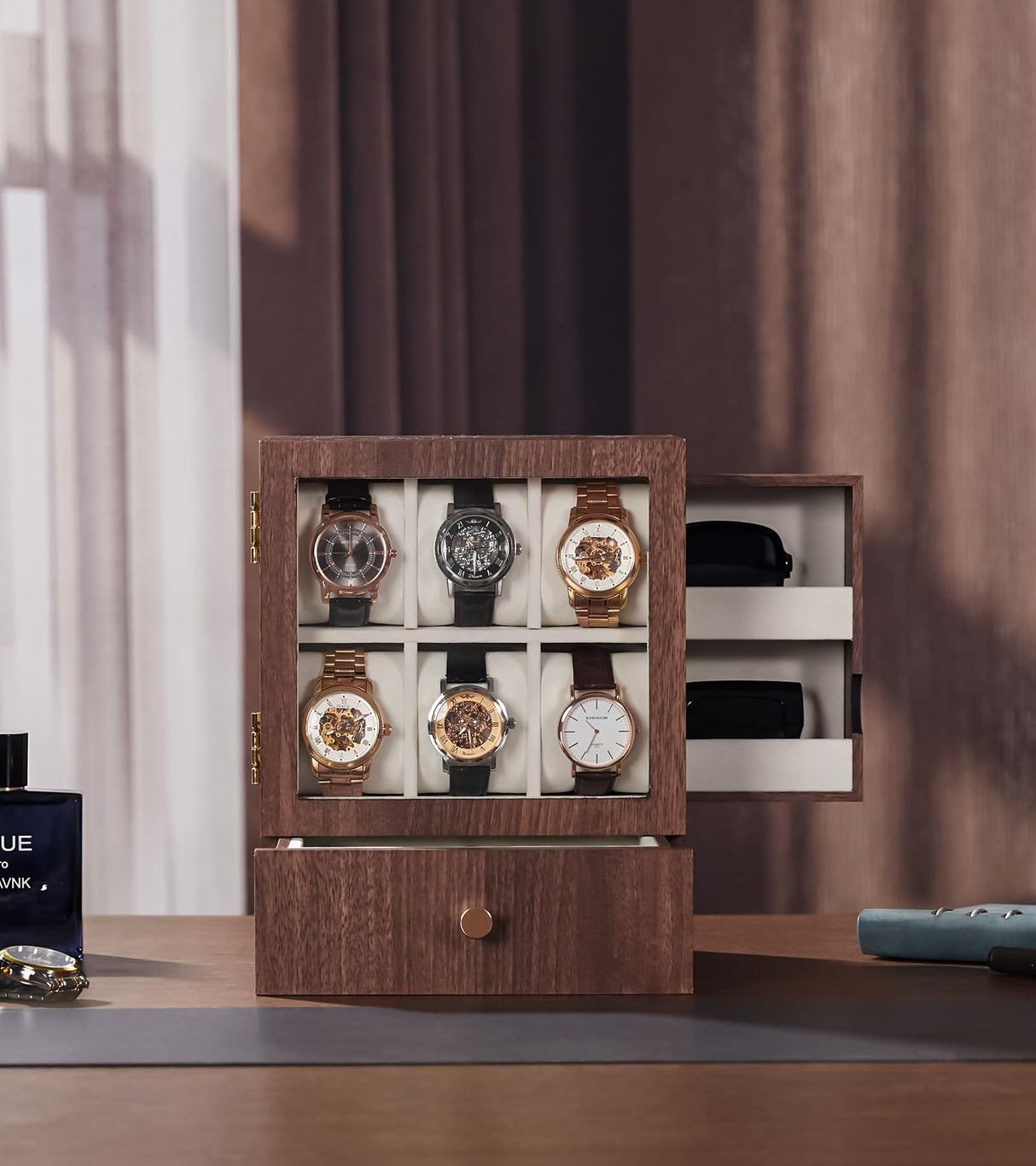 Homde Watch Box Wooden Display: Large Wood Storage for Men's Nightstand - Timeless Home Organizer (M Size) Homde