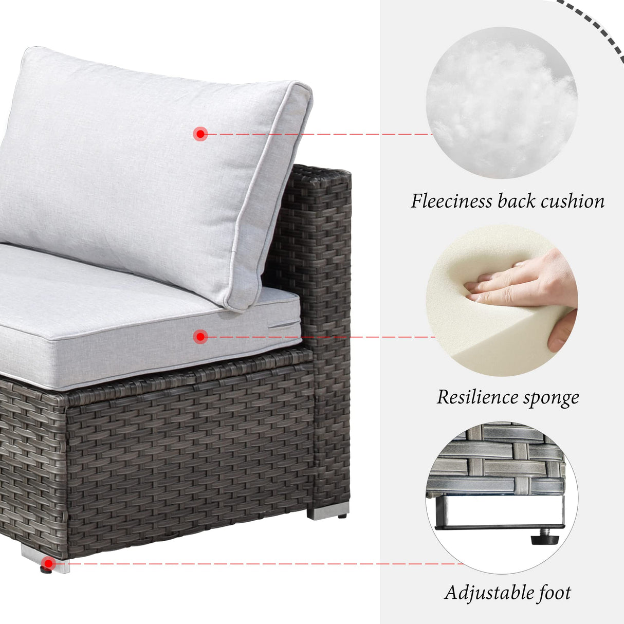 HOOOWOOO Patio Outdoor Sectional Furniture Sofa Set,7 Piece U Shaped Corner Wicker Rattan Couch Set,Rustic 6 Persons Summer Patio Conversation Set for Outside Porch Deck Garden(Light Gray) HOOOWOOO