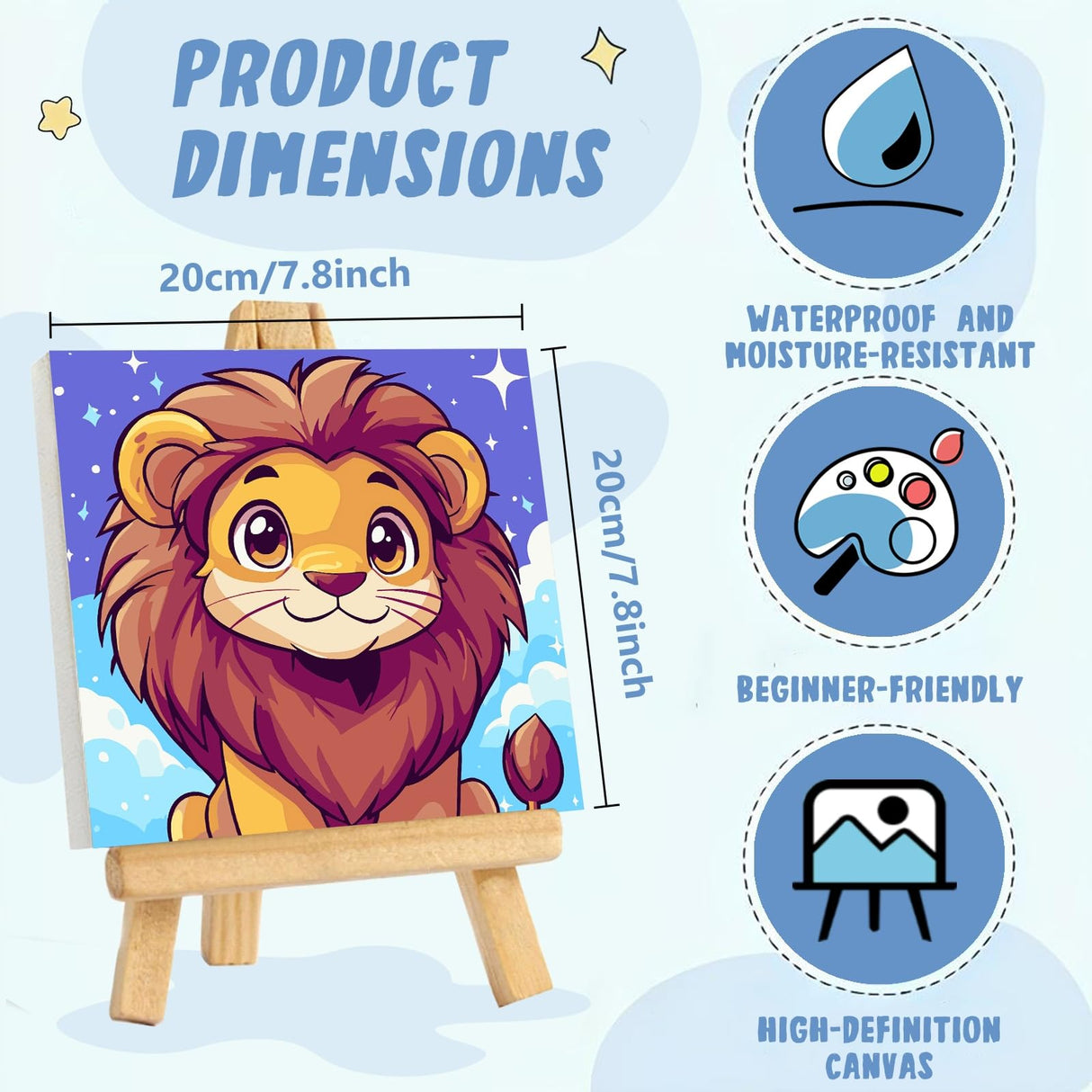 XTCIXAL Paint by Numbers Kit for Kids with Frame, Lion Paint by Number Kids Age 5-8-12, Paint by Number with Frame for Gifts and Home Decor 8X8 Inch XTCIXAL