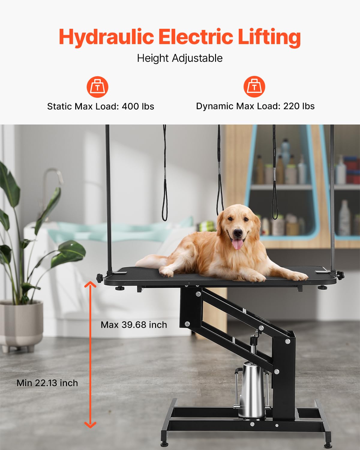 VEVOR Hydraulic Pet Grooming Table, 400LBS Static Load Capacity, 42.5 x 24 Inch Dog Grooming Station with Anti-Slip Tabletop and Dual Height Adjustable Arms with Clamps, for Medium and Small Dogs VEVOR