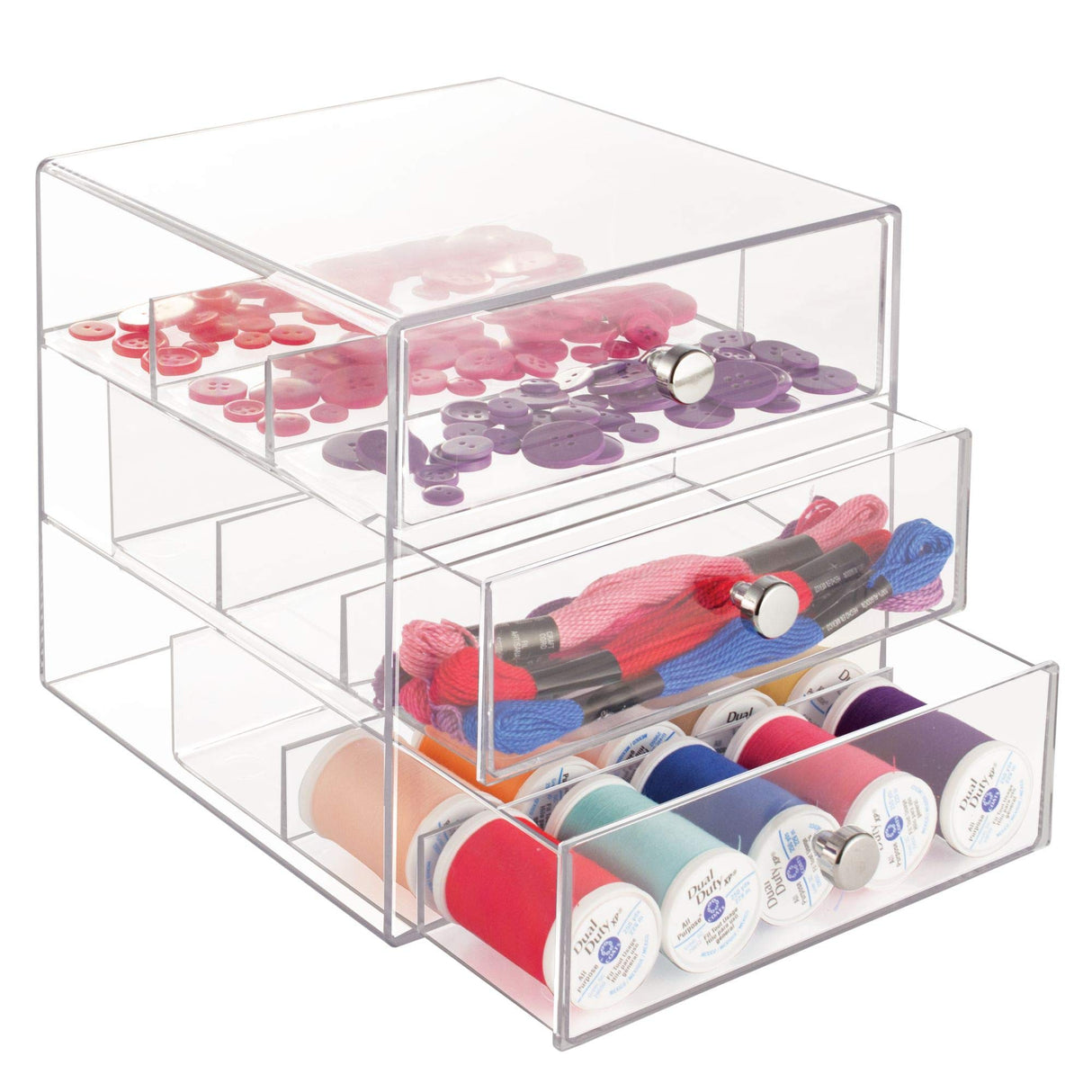 iDesign Plastic Divided 3-Drawer Vanity & Countertop Organizer – 7" x 6.5" x 6.5”, Clear iDesign
