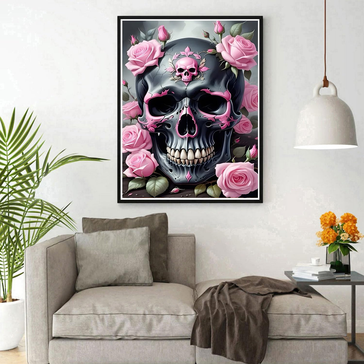 DPHERO Skeleton Diamond Painting Kits for Beginners Adults,5D DIY Rose Flowers Diamond Art Kits,Round Full Drill Skull Horror Painting Art,DIY Paint by Numbers for Home Wall Decor 12x16 inch DPHERO