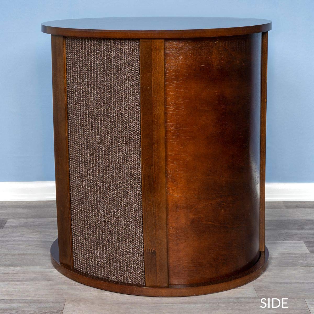 THE REFINED FELINE Purrrrfect End Table Cat Bed Cave in Mahogany Brown, Multipurpose Wood Cat Furniture Nightstand, Easy to Clean Covered Cat Bed with Replaceable Scratching Post & Washable Cushion THE REFINED FELINE