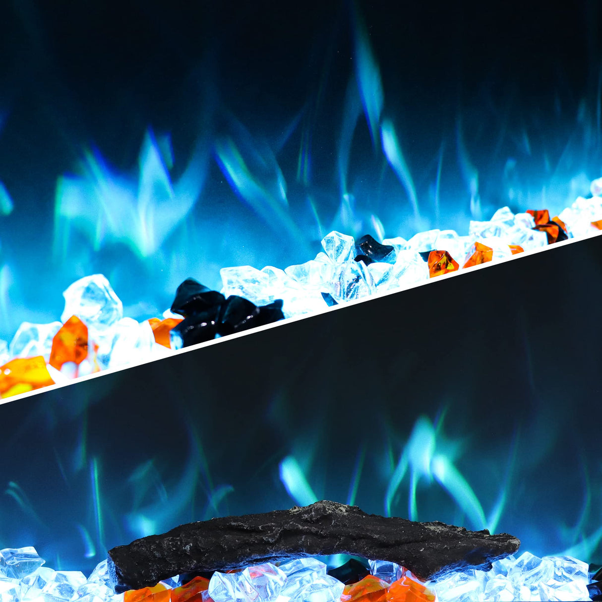 Velaychimney Electric Fireplace, 48" Wall Mounted Electric Heater with/Thermostat, Adjustable Flame & Bed Color, Timer, Remote & Touch Screen Control, 750/1500W, Log/Crystal, White Velaychimney