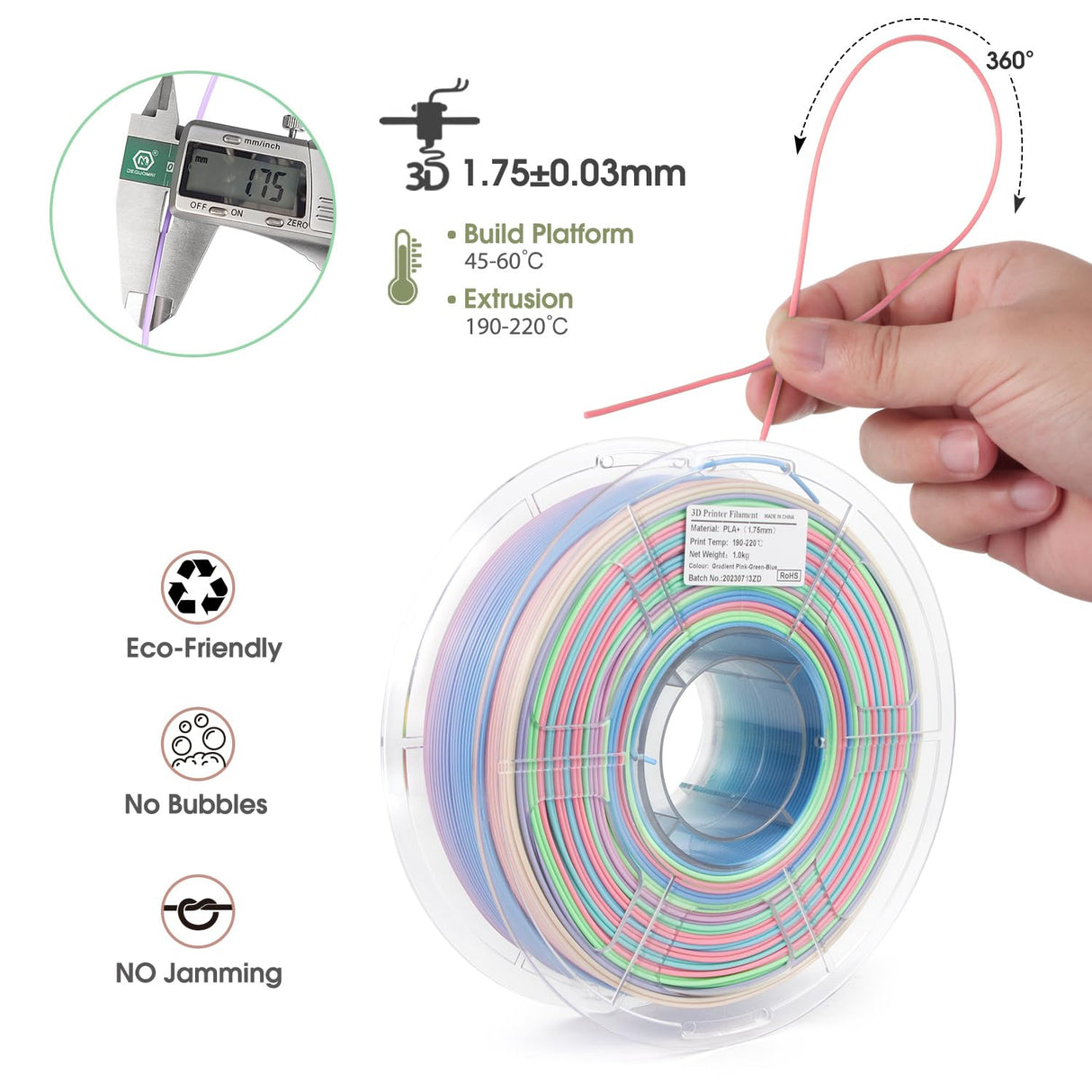 iSANMATE Rainbow PLA Filament 1.75mm, 3D Printer Filament Matte Color Changing PLA, Pink Green Blue Multicolor Filament, Fast Color Change 3D Printing Filament, 1KG iSANMATE