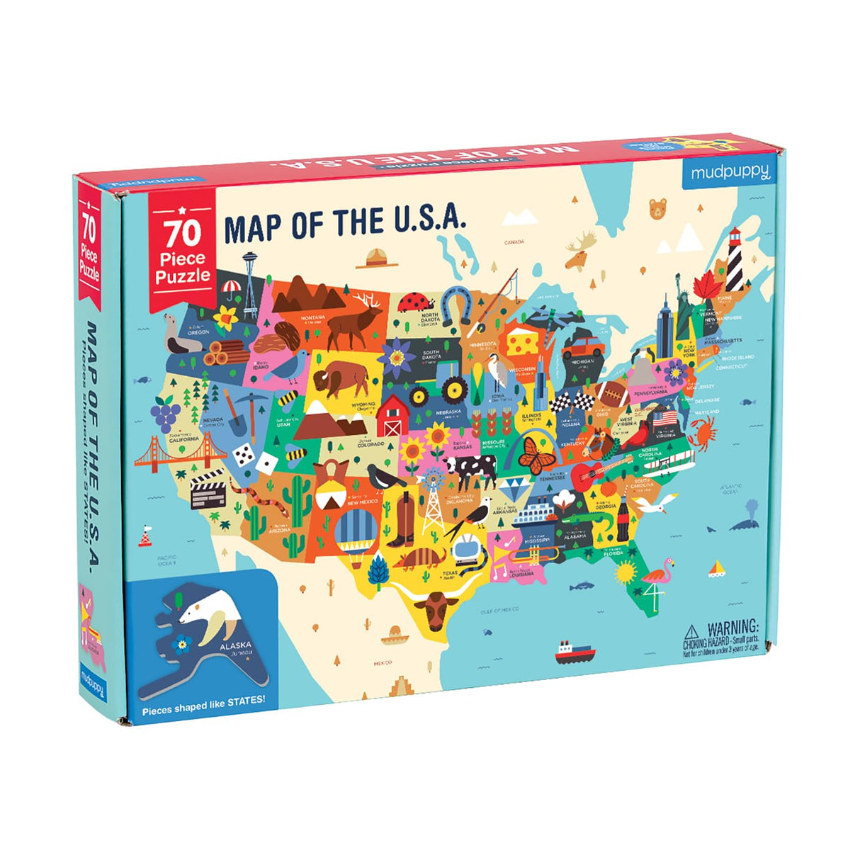 Mudpuppy Map Of The USA – 70 Piece Geography Puzzle with State-Shaped Pieces and Iconic Landscapes Cultural Items And More Mudpuppy
