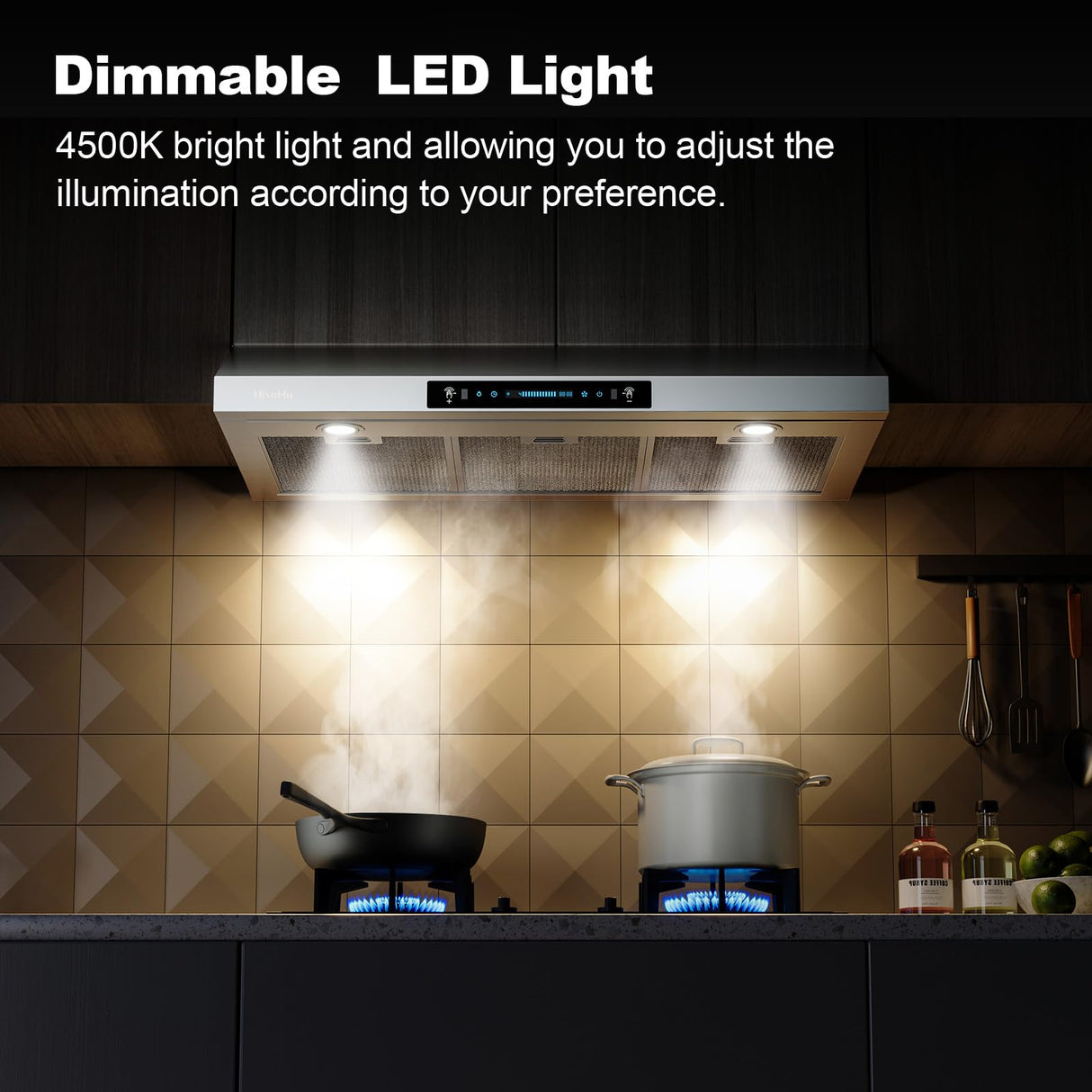 30 Inch Under Cabinet Range Hood with 900-CFM, 4 Speed Gesture Sensing&Touch Control Panel, Stainless Steel Kitchen Vent HisoHu