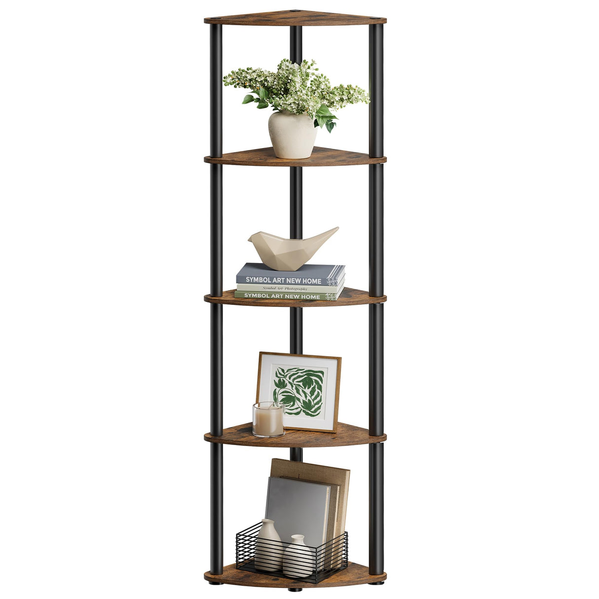 SONGMICS HOME Superfast Toolless Assembly, Corner Shelf, 5-Tier Corner Standing Shelf, Corner Shelf Stand, Living Room, Bedroom, Kitchen, 15 x 10.6 x 54.7 Inches, Rustic Brown ULBC610K01 SONGMICS HOME