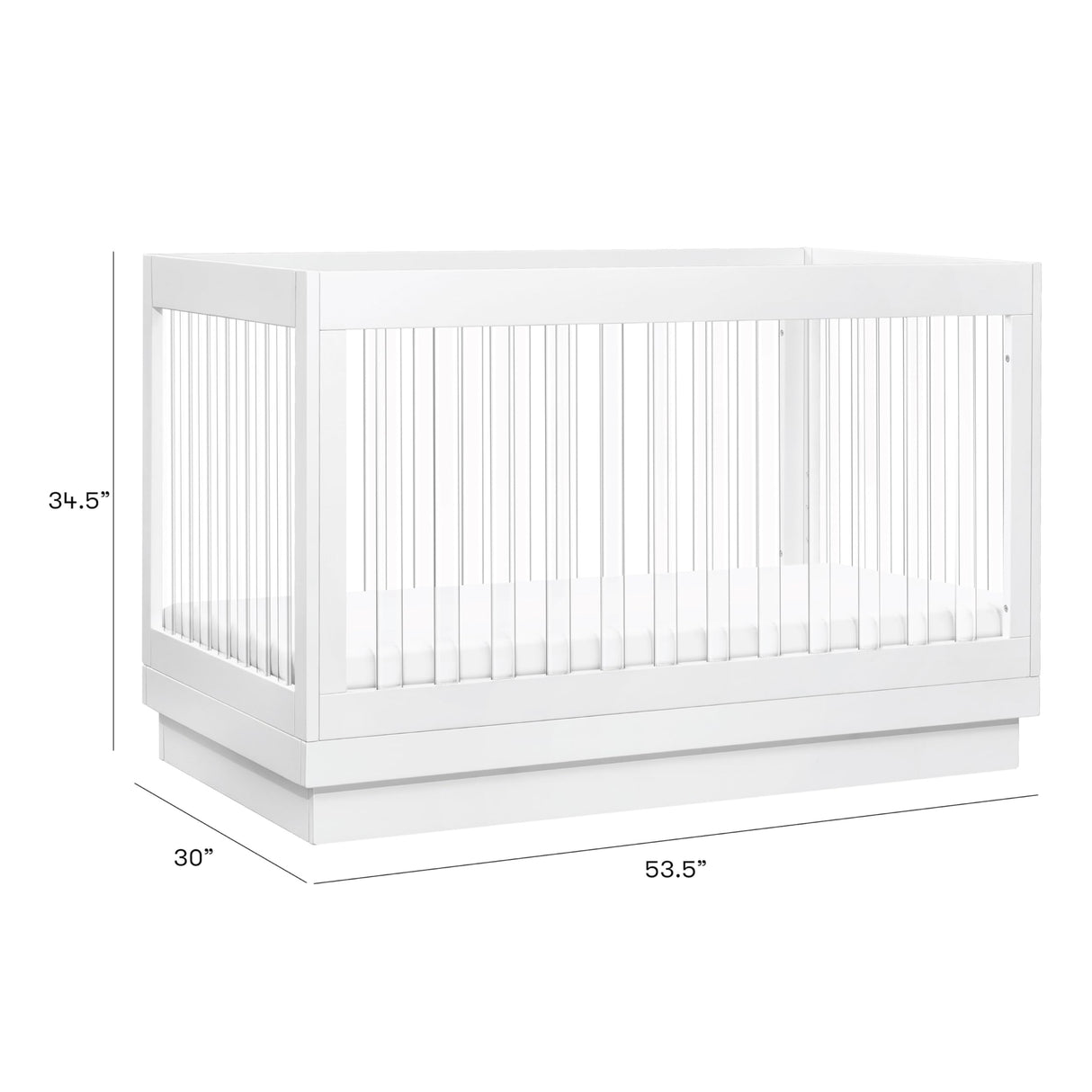Babyletto Harlow Acrylic 3-in-1 Convertible Crib with Toddler Bed Conversion Kit in White with Acrylic Slats, Greenguard Gold Certified babyletto