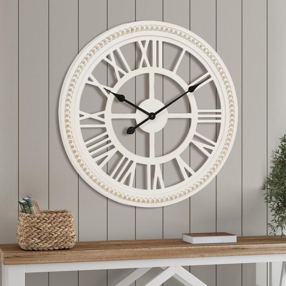 RiteSune 24 Inch Large Farmhouse Wall Clock, Rustic Wall Clock Decor, Wooden, Non-Ticking, Easy to Hang for Living Room, Bedroom, Kitchen RiteSune
