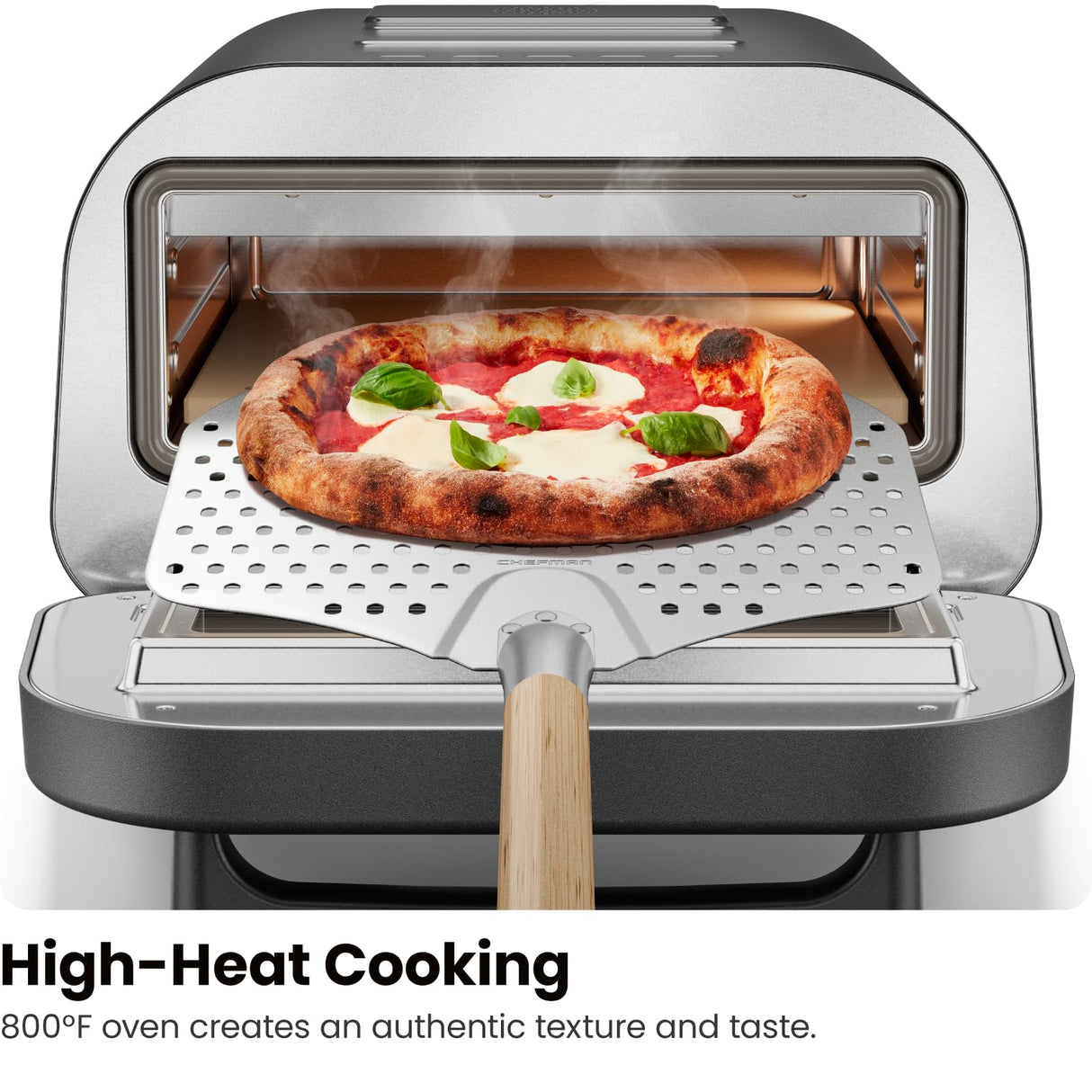 CHEFMAN Indoor Pizza Oven - Makes 12 Inch Pizzas in Minutes, Heats up to 800°F - Countertop Electric Pizza Maker with 5 Touchscreen Presets, Pizza Stone and Peel Included - Stainless Black Chefman