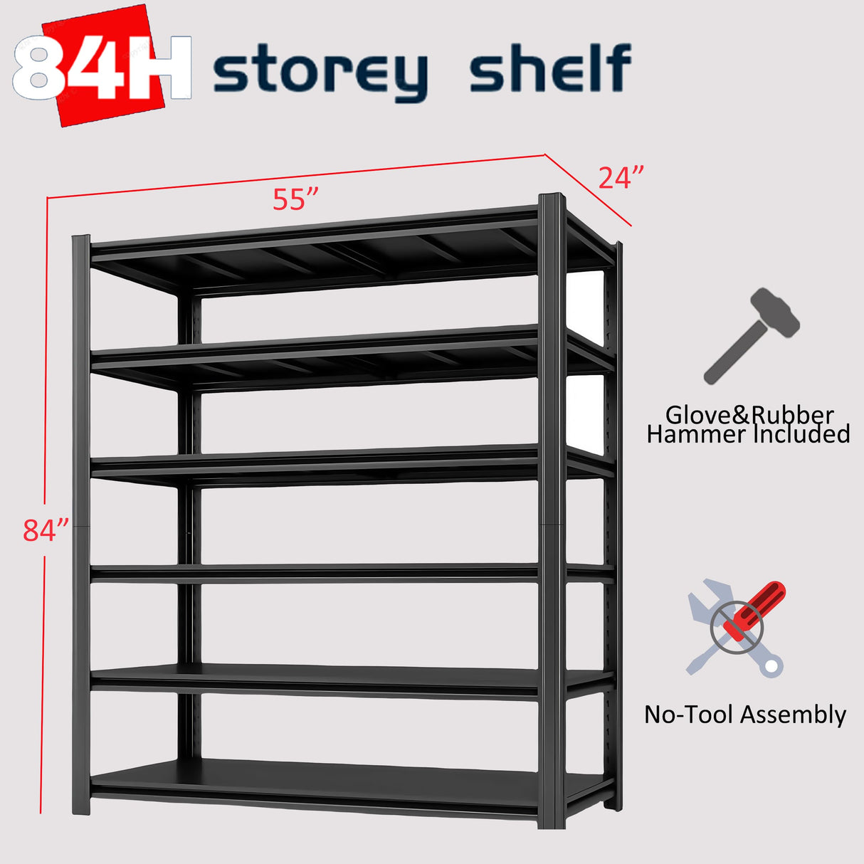 LI JIU HOME 6-Tier 55" W x 24" D x 84" H Garage Shelving 3500LBS Storage Shelves Heavy Duty Metal Shelf Unit Adjustable Basement Industrial Storage Racks (6T-84 * 55 * 24) LI JIU HOME