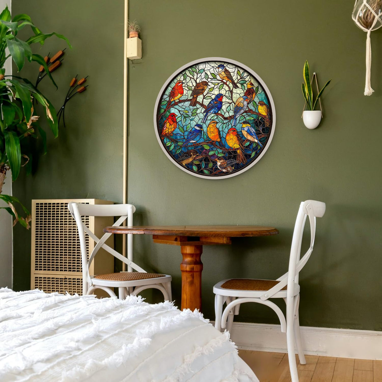 Stained Glass Puzzle Bird Puzzles for Adults 1000 Pieces, Round Bird Tree Jigsaw Puzzle, Impossible Hard Difficult Challenging Puzzles for Adults PICKFORU