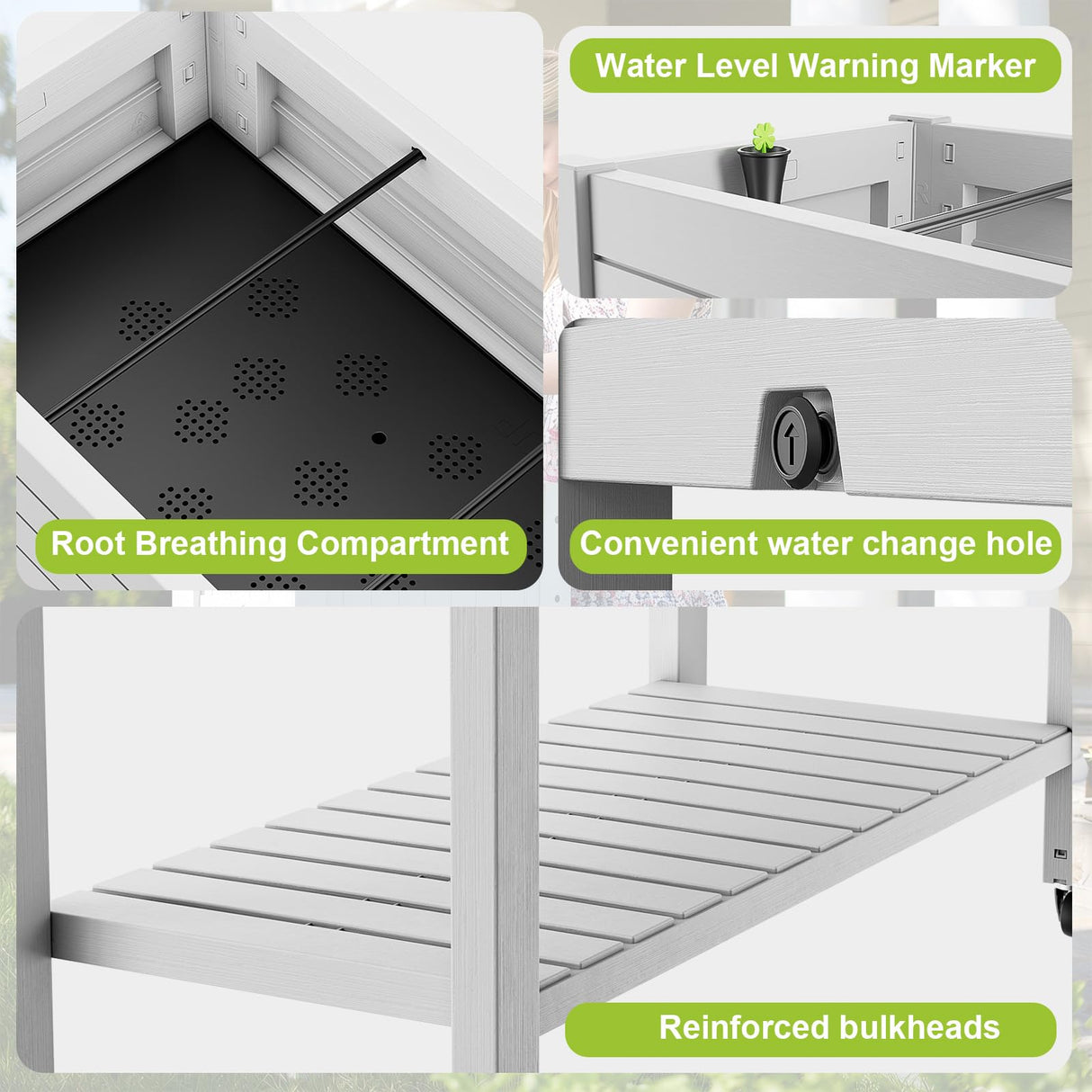 GYMHILL Elevated Raised Garden Bed with Wheels,Outdoor Large Resin Patio Planter Box Stand Divisible with Drain Plug,Water Monitor for Plants Vegetables Flowers Fruits(Ashen) GYMHILL