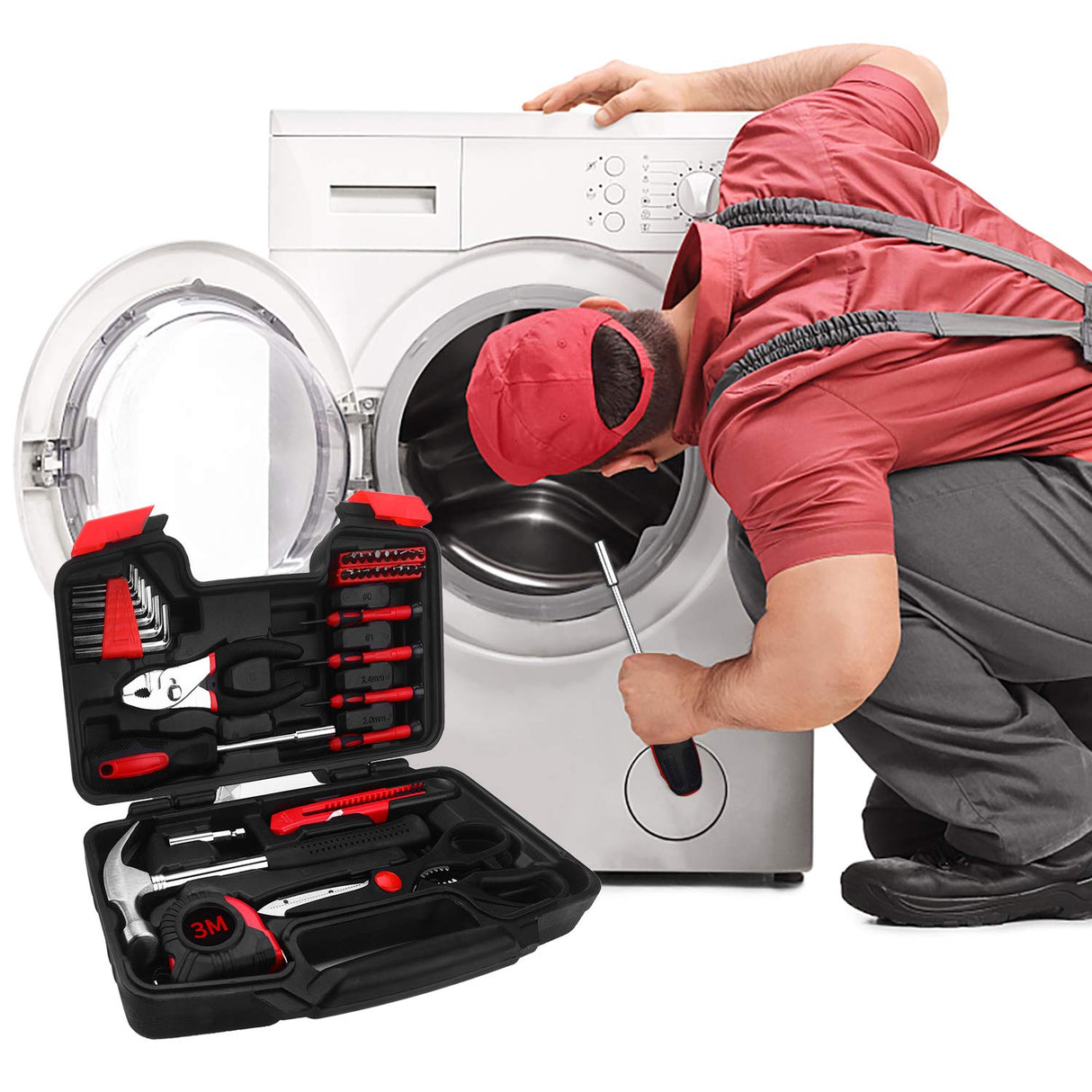 39-Piece Household Tools Kit - Small Basic Home Tool Set with Plastic Toolbox - Great for College Students, Household Use & More RVOGJP