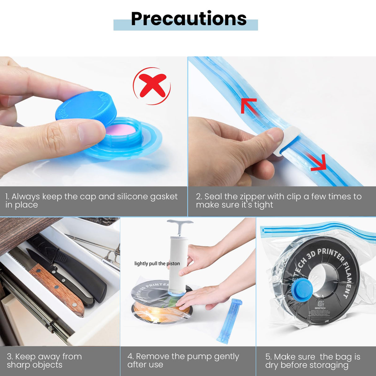 TEQStone Filament Storage Bags Vacuum Kit 4Pcs w/Pump, 15.5x15.5in Large Capacity, 0.4mm Thick, Moisture/Dust Proof, Fit Most 0.25/0.5/1/2KG 3D Printer Filament Spools TEQStone