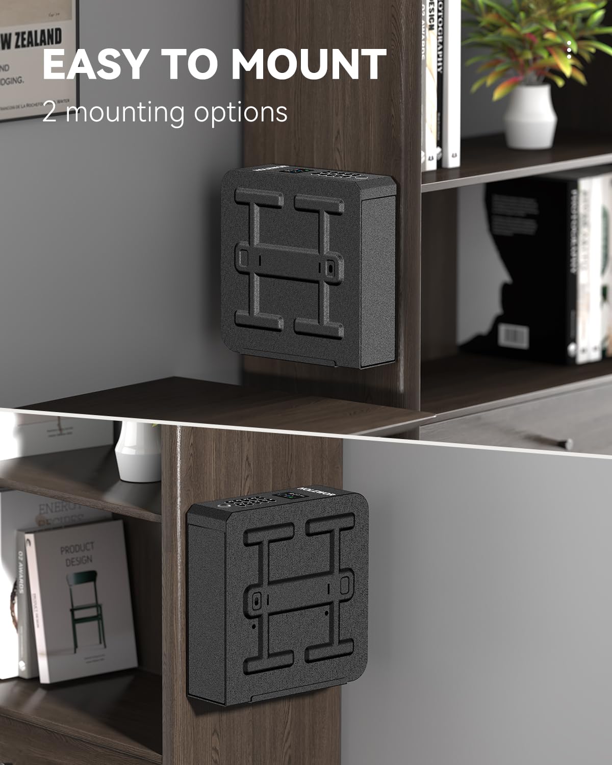 HOLEWOR Gun Safe, Slider Biometric Pistol Safe Fingerprint Handgun Safe, Mounted Single Gun Safe for Handgun with 3 Ways Quick Access Bedside Gun Safe for Nightstand, Bed, Desk, Wall, Dresser HOLEWOR