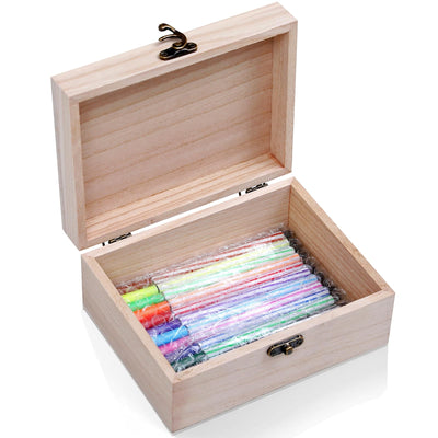 Unfinished Wooden Box Jewelry Storage Case for Crafts,Unpainted Wood Treasure Organizer with Hinged Lid for DIY,Halloween,Weddings Supplies-6.69 x 5.12 x 3.15 In Box with 12 Pcs Watercolor Brush Pens