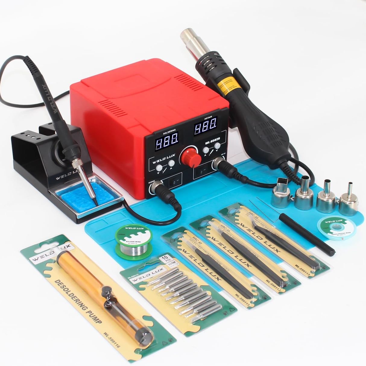 Weld Lux 2 IN 1 Hot Air Rework and Soldering Iron Station with °F /°C, Cool/Hot Air Conversion, Digital Temperature Correction and Sleep Function Weld Lux