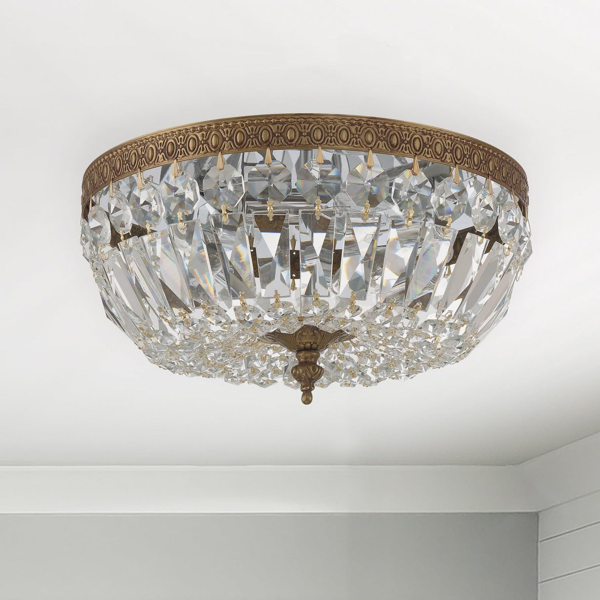 Crystorama 3 Light Clear Italian Crystal Olde Brass Flush Mount Crystorama