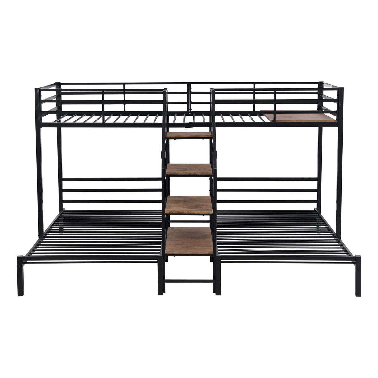 Harper & Bright Designs Metal Triple Bunk Bed with Storage Shelves Staircase, L-Shaped Twin Size Triple Bunk Beds, 3-in-1 Beds for Kids Teens Adults, Space Saving Design, Black Harper & Bright Designs