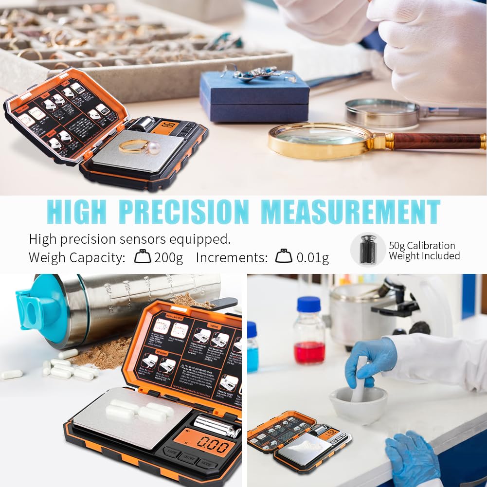 Fuzion Digital Pocket Scale, 200g x 0.01g, 6 Units Conversion Mini Scale with LCD Display, Tare Function for Food, Jewelry, Medicine, Coffee (Battery Included) Fuzion