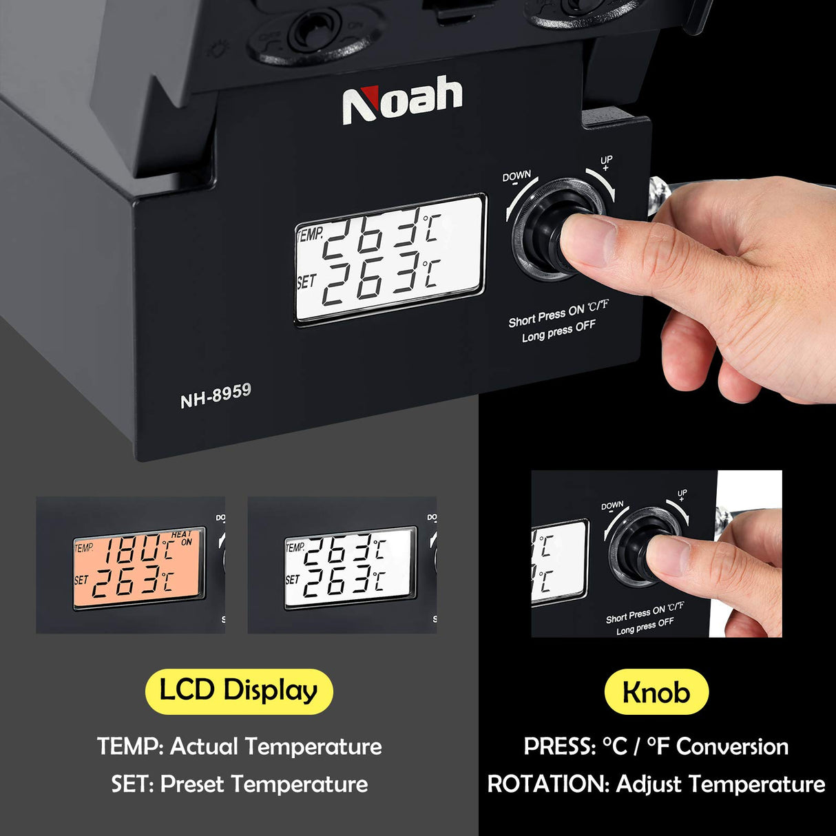 Soldering Iron Station with Fume Extractor, 80W Soldering Station, 60W Soldering Iron, Smoke Absorber, Solder Wire, LED Lighting, Fast Heating, Auto Sleep Soldering Station, LCD Digital Display Noah