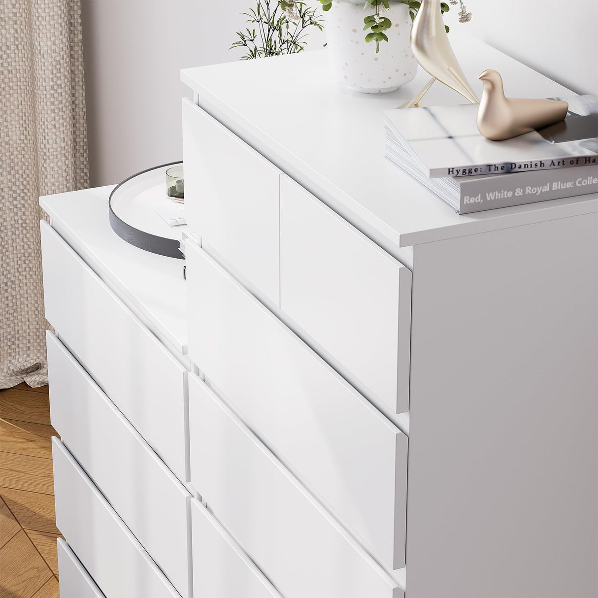 FOTOSOK 7 Drawer Dresser, White Dresser Tall Dresser, 23.6W x 15.7D x 46.7H in White Chest of Drawers with Large Storage Space for Home FOTOSOK