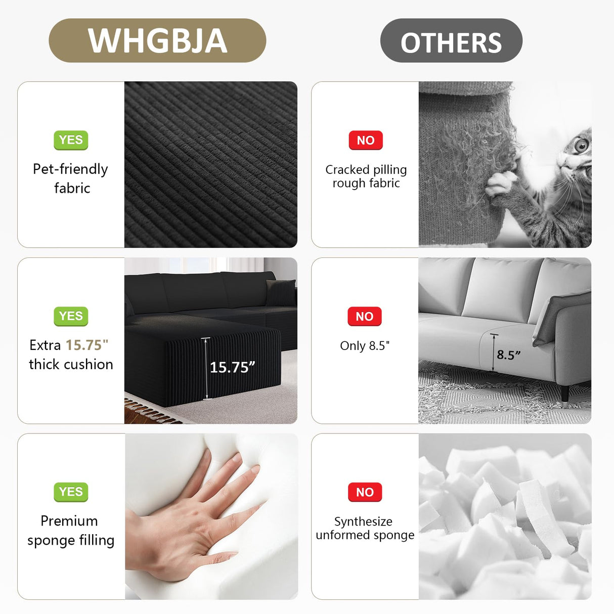 L-Shape Modular Sectional Sofa 108" — Cloud Couch Style 4-Seat Oversized Upholstered Sectional for Living Spaces No-Assembly WHGBJA