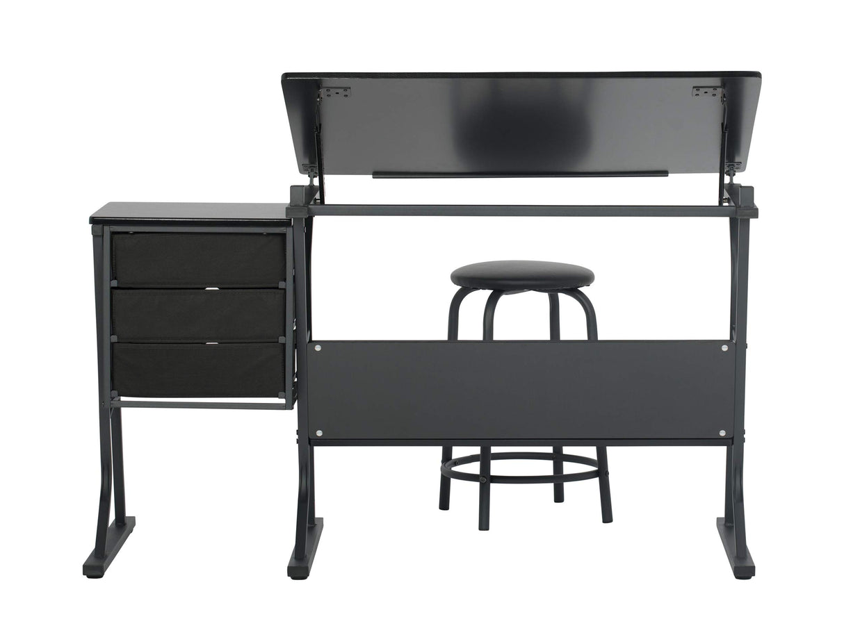 SD Studio Designs 2 Piece Eclipse Ultra Center/Drawing Table with Stool, Angle Adjustable Top, Storage Shelves, and Drawers SD STUDIO DESIGNS