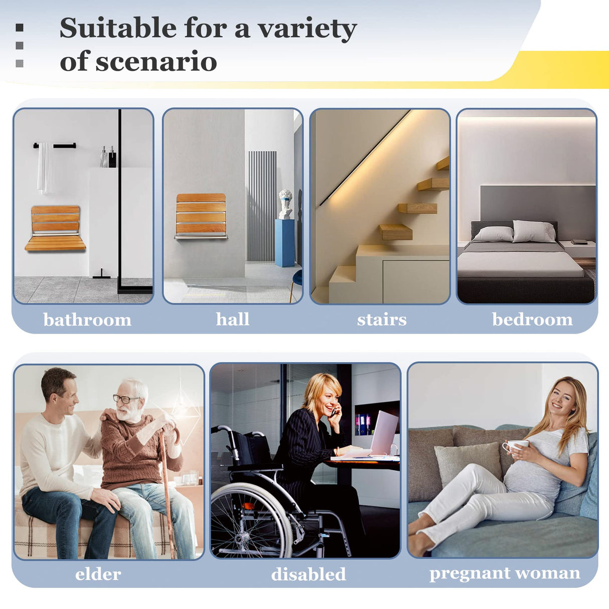 Folding Teak Shower Seat Wall Mounted,Fold Down Shower Seat,Foldable Shower Bench,Home Care Teak Shower Seat Bench for Inside Shower,Folding Shower Seat Bench,Wall Mount Shower Seat for Christmas Flngr