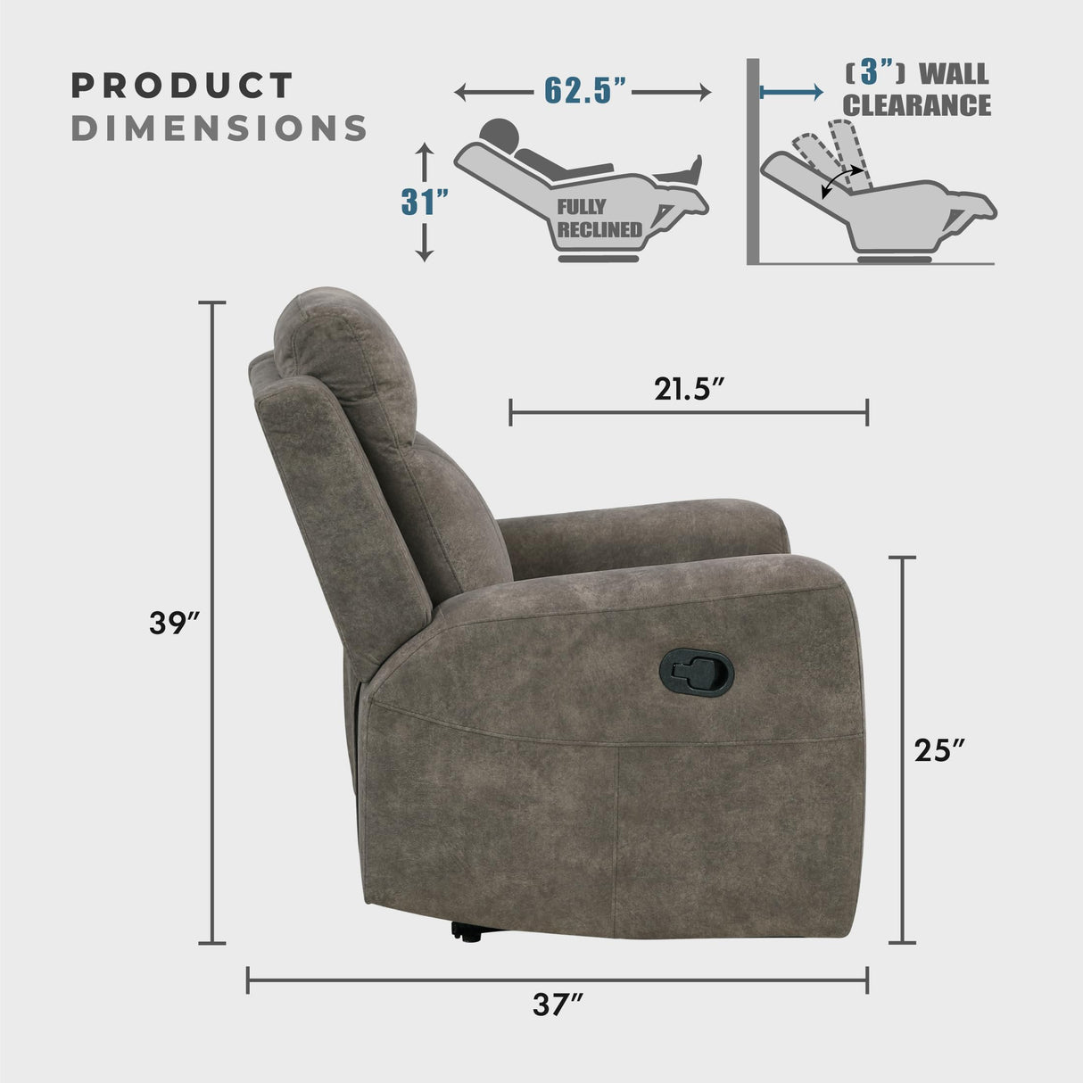 Lexicon Manual Recliner Chair, Textured Microfiber Reclining Sofa Chair, Home Theater Seating, Wall Hugger, Track Arms, Manual Recliner for Living Room/Office/Apartment, Easy Assembly, Brown Lexicon