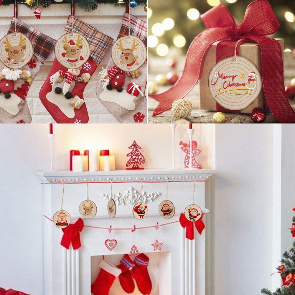 AerWo Natural Wood Slices 50 Pcs 2.7-3.1 Inches Craft Wood Kit Unfinished Predrilled with Hole Wooden Circles Tree Slices for Arts and Crafts Christmas Ornaments DIY Crafts AerWo