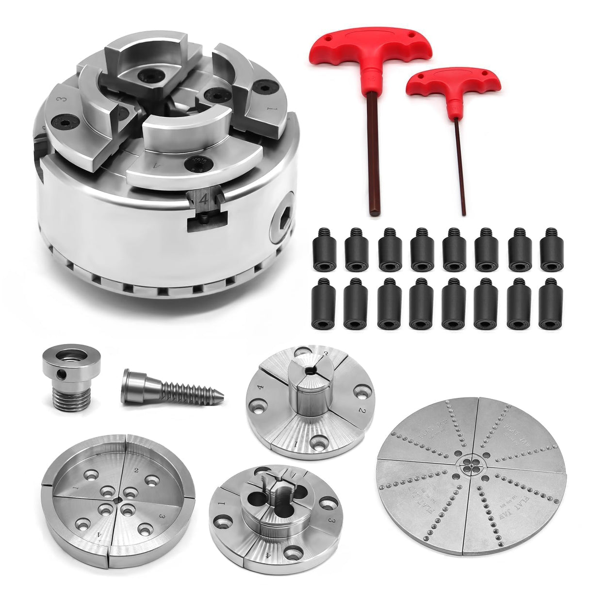 Aspaton 3.75-Inch 4 Jaw Wood Turning Lathe Nickel Plated Chuck and Cutting Jaws Kit with T-Wrench and 6 Corner Star Fasteners 1 Inch x 8TPI Aspaton